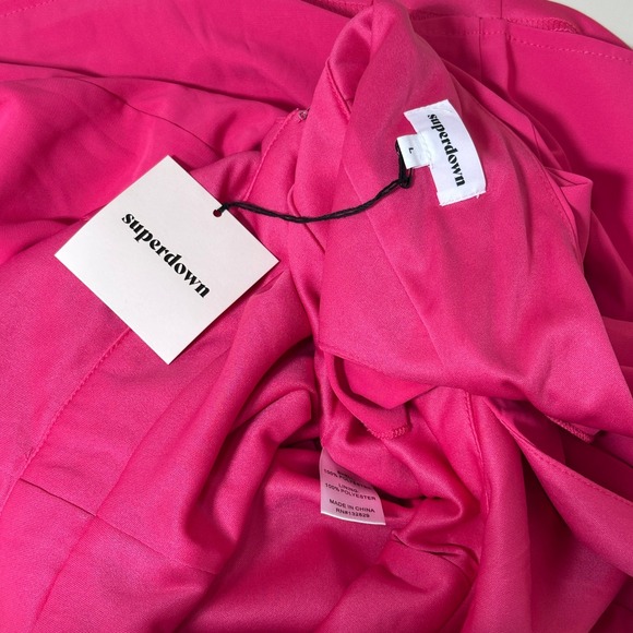 Superdown Pink Ruffle Sleeve Deep V-Neck Open Back Mini Dress Size L NEW - Picture 4 of 12